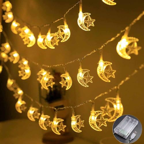 Lecone Ramadan Deko Ramadan Lichterkette 3M 20 LEDs Batteriebetrieben USB Stern Mond Muslim Ramadan Dekoration für Islam Deko Ramadan Eid Mubarak Dekoration, Heim Dekoration Party Zubehör von Lecone