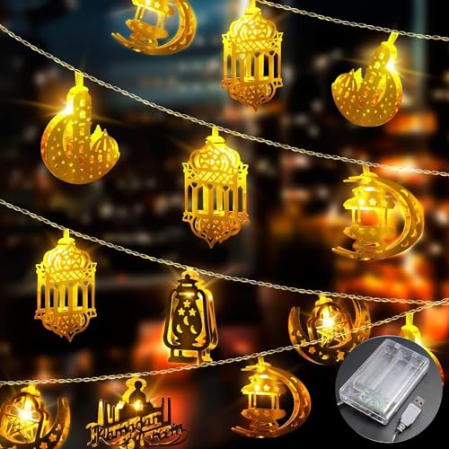 Lecone Ramadan Deko Ramadan Lichterkette 4M 20 LEDs Batteriebetrieben USB Stern Mond Laternen Muslim Ramadan Dekoration für Islam Deko Ramadan Eid Mubarak Dekoration, Heim Dekoration Party Zubehör von Lecone