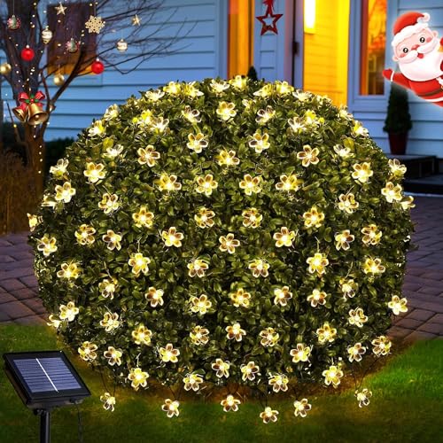 Lecone Solar Lichterkette Aussen 12M 70 LED Blumen Lichterkette Außen Solar Wasserdicht IP65, 8 Modi Solarlichterkette für Garten, Terrasse, Balkon, Bäume, Hochzeiten, Party Deko von Lecone