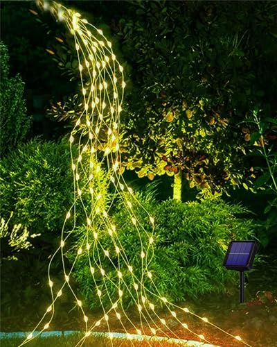 Lecone Solar Lichterkette Aussen 2M 200 LED Lichterschweif, Wasserfall Lichterketteaus Kupferdraht, 8 Modi Solar Lichterbündel, Wasserdicht IP65, für Gießkanne Pflanzen Terrasse Balkon Garten Deko von Lecone