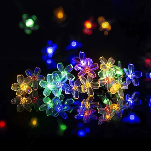 Lecone Solar Lichterkette Aussen 7M 50 LED Blumen Lichterkette Außen Solar Wasserdicht IP65, 8 Modi Solarlichterkette für Garten, Terrasse, Balkon, Bäume, Hochzeiten, Party Deko von Lecone