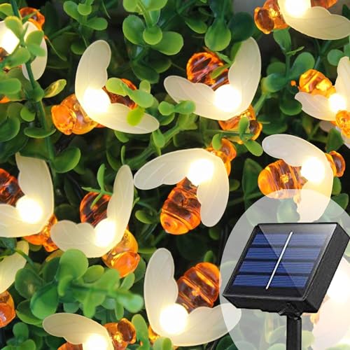 Lecone Solar Lichterkette aussen, Bienenlichterketten, 7M 50LED 8 Modi wasserdichte Außen/Innenbeleuchtung für Garten, Blume, Terrasse, Weihnachten, Hochzeiten, Partys von Lecone