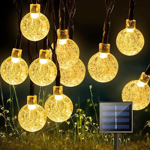 Lecone Solar Lichterkette Aussen, Lichterkette Außen Solar 7M 50LED 8 Modi IP65 Kristall Kugeln Wasserdicht für Garten, Balkon Deko, Terrassen, Weihnachten, Hochzeiten, Partys, Bäume, Warmweiß von Lecone