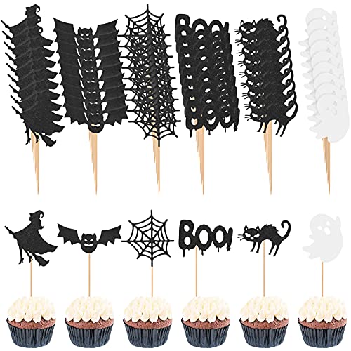 Lecpeting Cupcake-Topper mit Halloween-Motiv, Glitzer-Dekorationen für Halloween-Partys, 48 Stück von Lecpeting