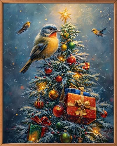 Kreuz Stickerei 11CT 3 Fäden - meme Startkit für Stickerei vor - gedruckte Leinwände Kit komplett Erwachsener oder Kinder für Anfänger - Weihnachtsvögel und Weihnachtsbäume 34x43cm von Leczany