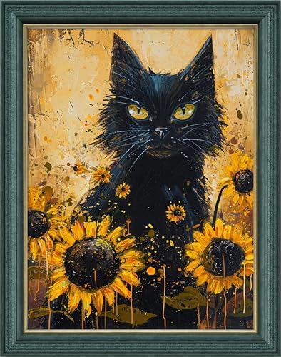 Leczany Kreuz Stickerei Kit 11ct 3 Stück – meme kit de démarrage de broderie pré - imprimé canvas kit komplett Erwachsener oder Kinder für Anfänger - schwarze Katze und Blumen 33x44cm von Leczany