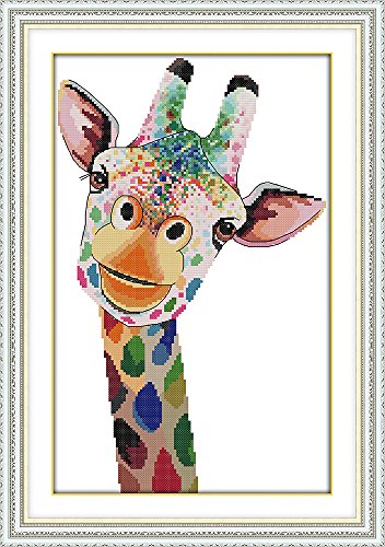 Selbstgestempeltes Kreuzstich-Stickset, komplette Auswahl an vorgedruckten Starter-Sets für Anfänger - Giraffe 36 x 52 cm von Leczany