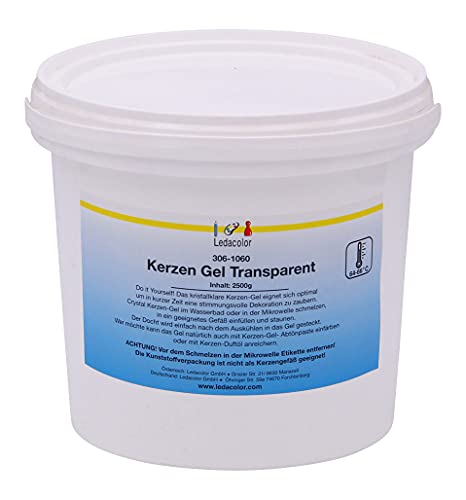 Kerzen-Gel zum gießen | Transparent 2,5 kg | Kerzen gießen | Gelwachs | Kristallklar | Wiederverschließbarer Eimer | Wachs zum gießen | DIY Kerzen | zum färben geeigent von Ledacolor