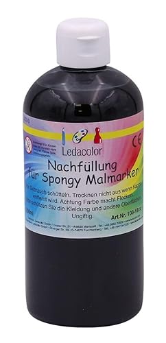 Ledacolor Spongy Malmarker | Nachfüllung 500 ml SCHWARZ | Öko Filzstifte | Nachhaltige Stifte für Kinder [unbedenklich] | Schadstofffrei von Ledacolor