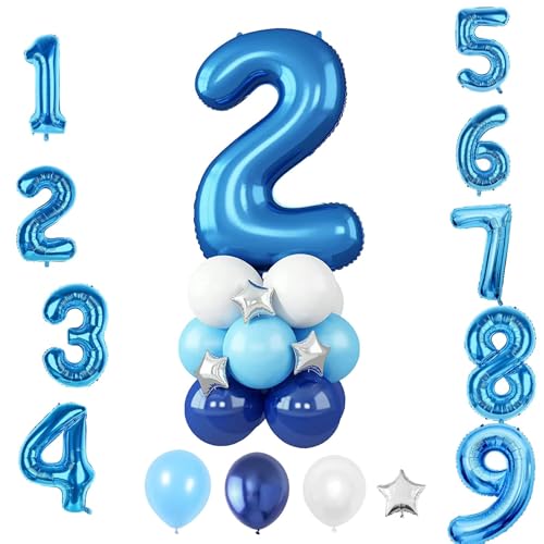 Blau Zahlenballons, 40 Zoll Zahl Geburtstag Luftballons Helium Folie mit Stern Mylar, Blau Thema Ballon für Jungen Mädchen, Latex Ballons für Geburtstagsfeier, Jubiläumsdekoration von Ledander