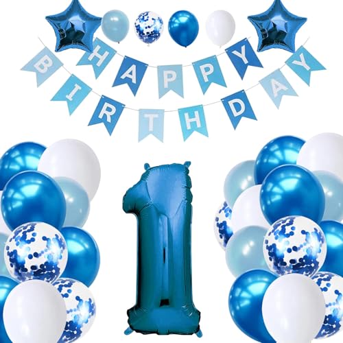 Blue Birthday Decorations Kit - Party Decoration Set with Happy Birthday Balloons, Star Foil Balloons, and Banners for Girls, Boys, Kids, Baby Showers, and Party Supplies (Blue-1st) von Ledander