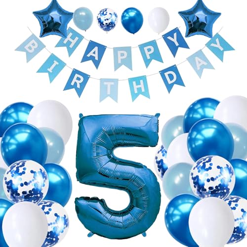 Blue Birthday Decorations Kit - Party Decoration Set with Happy Birthday Balloons, Star Foil Balloons, and Banners for Girls, Boys, Kids, Baby Showers, and Party Supplies (Blue-5th) von Ledander