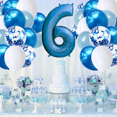 Blue Birthday Decorations Kit - Party Decoration Set with Happy Birthday Balloons, Star Foil Balloons, and Banners for Girls, Boys, Kids, Baby Showers, and Party Supplies (Blue-6th) von Ledander