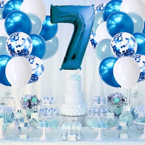 Blue Birthday Decorations Kit - Party Decoration Set with Happy Birthday Balloons, Star Foil Balloons, and Banners for Girls, Boys, Kids, Baby Showers, and Party Supplies (Blue-7th) von Ledander