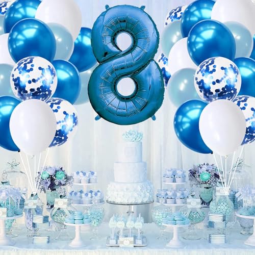 Blue Birthday Decorations Kit - Party Decoration Set with Happy Birthday Balloons, Star Foil Balloons, and Banners for Girls, Boys, Kids, Baby Showers, and Party Supplies (Blue-8th) von Ledander