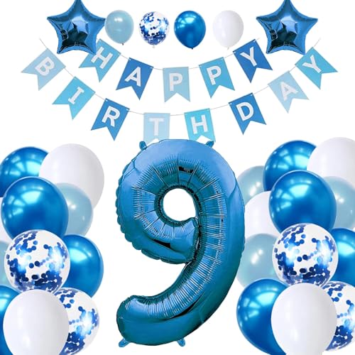 Blue Birthday Decorations Kit - Party Decoration Set with Happy Birthday Balloons, Star Foil Balloons, and Banners for Girls, Boys, Kids, Baby Showers, and Party Supplies (Blue-9th) von Ledander