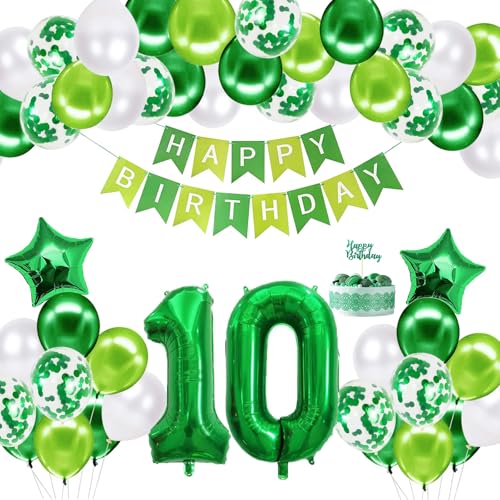 Blue Birthday Decorations Kit - Party Decoration Set with Happy Birthday Balloons, Star Foil Balloons, and Banners for Girls, Boys, Kids, Baby Showers, and Party Supplies (Green-10th) von Ledander