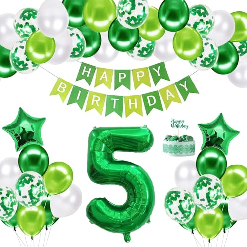 Blue Birthday Decorations Kit - Party Decoration Set with Happy Birthday Balloons, Star Foil Balloons, and Banners for Girls, Boys, Kids, Baby Showers, and Party Supplies (Green-5th) von Ledander