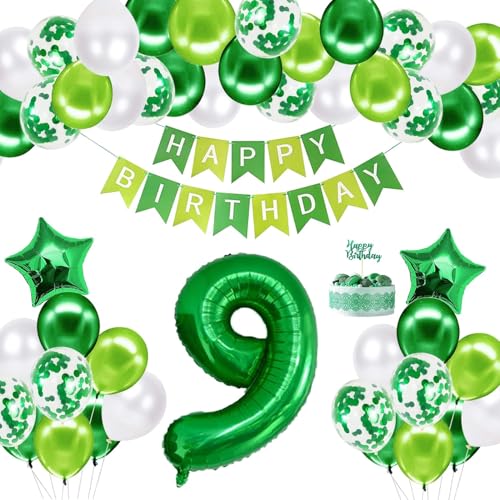 Blue Birthday Decorations Kit - Party Decoration Set with Happy Birthday Balloons, Star Foil Balloons, and Banners for Girls, Boys, Kids, Baby Showers, and Party Supplies (Green-9th) von Ledander