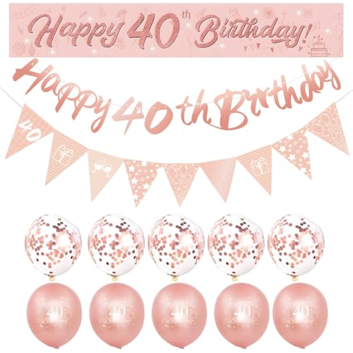 Happy Birthday Dekorationen für Frauen - Rosegold Ballon Set mit Banner, Wimpelkette und Dreiecksflaggen - Elegant 60 Geburtstag Party Supplies (40th) von Ledander