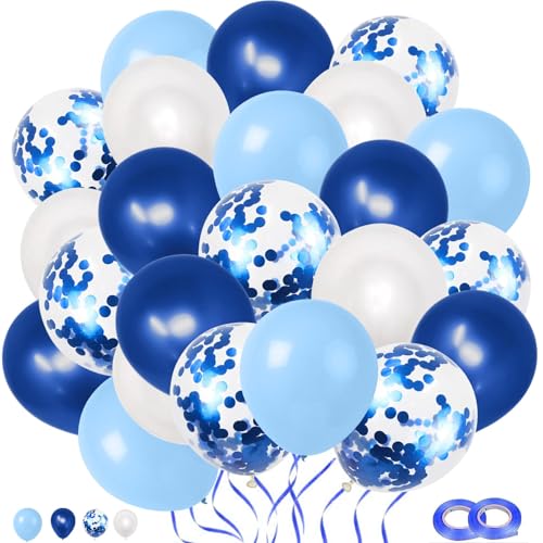 Ledaner 60 Stück Konfetti-Ballons in Blau und Weiß, ideal für Babypartys und Hochzeiten – Helium-Latex-Ballons, geeignet für Geburtstagsfeiern und Party-Dekoration – Perfekt für besondere Anlässe von Ledander