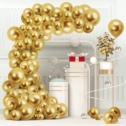 Metallisch Goldene Ballons – 102 Stück Chrom-Gold-Ballons in verschiedenen Größen (5/10/12/18 Zoll) – Komplettes Ballon-Girlande-Bogen-Set für Baby-Feiern, Hochzeiten, Geburtstags- und Brautpartys von Ledander