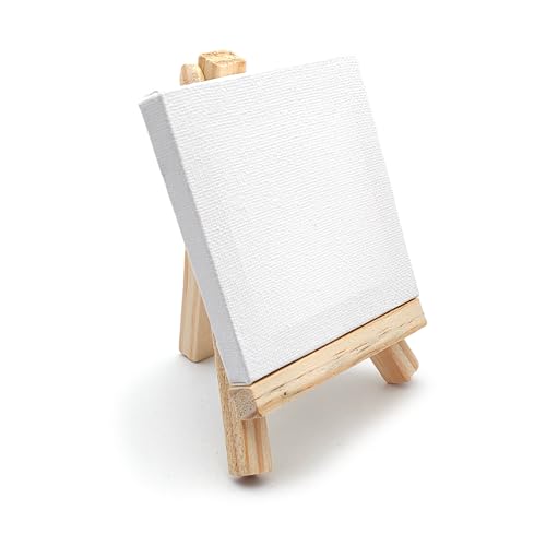 Mini-Staffelei aus Holz mit Leinwand 8 x 8 cm – Set zum Malen und Dekorieren – ideal zum Malen von Mini-Bildern oder Tischkarten – perfekt für Hochzeiten, Partys und kreative Veranstaltungen von Leddy Living