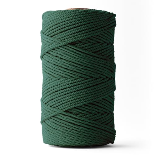 Ledent Makramee Garn (3mm, 120M, Dunkelgrün) doppelt gedreht - Seil Garn für Makramee aus 100% recyceltes Baumwollgarn - Dickes Makrame Garn Basteln von Ledent
