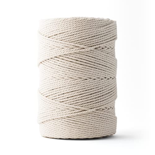 Ledent Makramee Garn (3mm, 240M, Natur) doppelt gedreht - Seil Garn für Makramee aus 100% recyceltes Baumwollgarn - Dickes Makrame Garn zum Basteln von Ledent