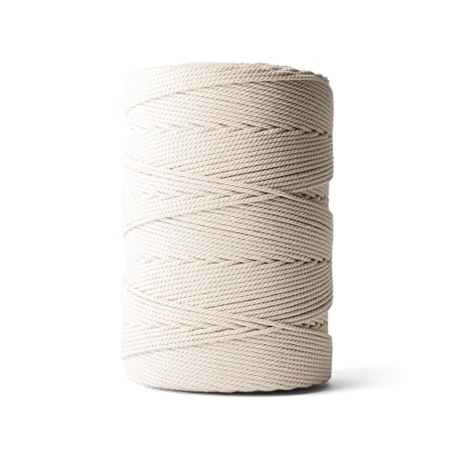 Ledent Makramee Garn (3mm, 500M, Natur) doppelt gedreht - Seil Garn aus einem Stück, 100% recyceltes Baumwollgarn - Dickes Makrame Garn zum Basteln von Ledent
