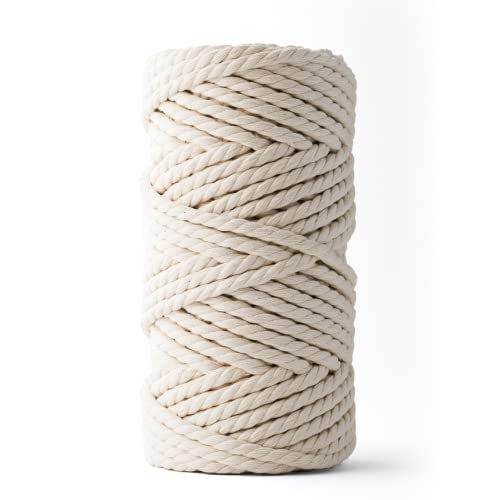 Ledent Makramee Garn (8mm, 50M, Natur) doppelt gedreht - Seil Garn für Makramee aus 100% recyceltes Baumwollgarn - Dickes Makrame Garn zum Basteln von Ledent