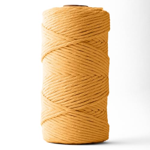 Ledent Makramee Garn (3mm, 120M, Senfgelb) einfach gedreht - Seil Garn für Makramee aus 100% recyceltes Baumwollgarn - Dickes Makrame Garn in Senfgelb Farbe zum Basteln von Ledent