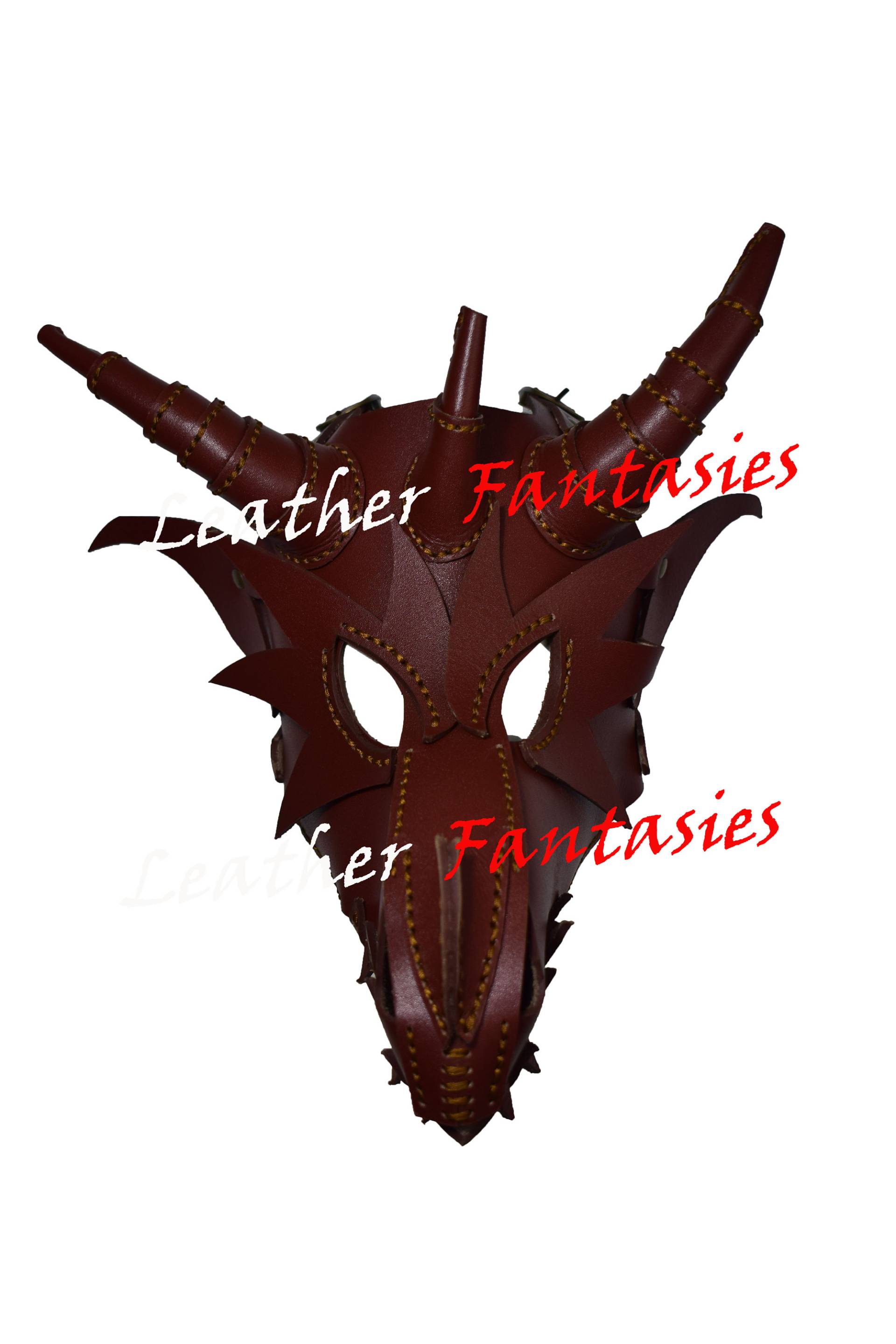 Echte Leder Drachen Maske Für Halloween Cosplay Mit Verstellbarer Schnalle Gürtel Maske/Unisex Fasching Kostüm von LederFantasies