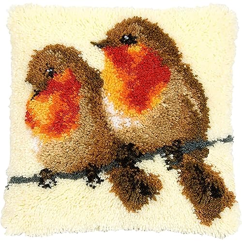 Vögel Und Schwäne Knüpfkissen Knüpfhaken Knüpfset Kissen Zum Selber Knüpfen, Kissen Latch Hook Kit Für Kinder, Erwachsene Oder Anfänger,Two Robin Birds von Lee My