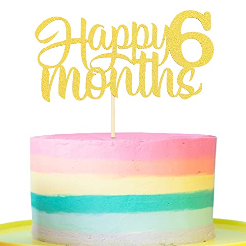 6 Monate Geburtstag Cake Topper - Gold Glitter Happy Six Months Birthday Party Cake Decoration Baby 1/2 Year Birthday Cake Topper Photo Booth Props von LeeLeeAn