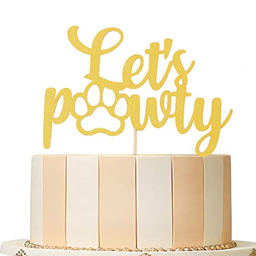 Gold Let's Pawty Tortenaufsatz – Haustier Hund Geburtstag Kuchen Dekoration, Welpe Jungen Mädchen Geburtstag Party Kuchen Dekoration Zubehör, Gold Glitzer Hund Thema Geburtstag Lets Pawty Cake Topper von LeeLeeAn