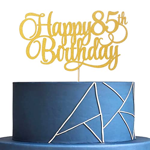 Tortenaufsatz "Happy 85th Birthday", goldfarbene Glitzer-Zahlen, 85. Geburtstag, Happy Cake Topper, Cheers Eighty-five Years old, Hello 85, 85 & Fabulous Party Decoration Supplies von LeeLeeAn