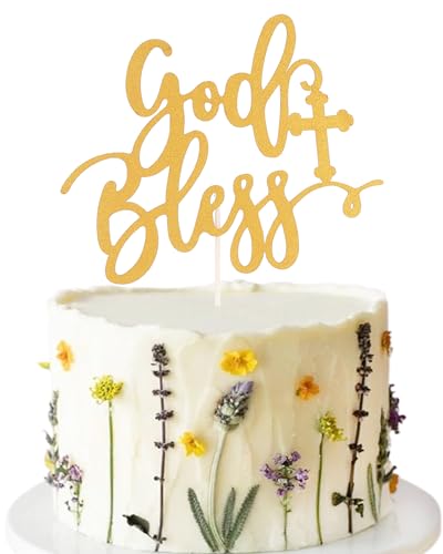 Tortenaufsatz mit Aufschrift "God Bless and Cross" – Goldener Glitzer Erstkommunion, Kuchendekoration für Taufe, religiöse Taufe, Babyparty, Party, Kuchendekorationen von LeeLeeAn