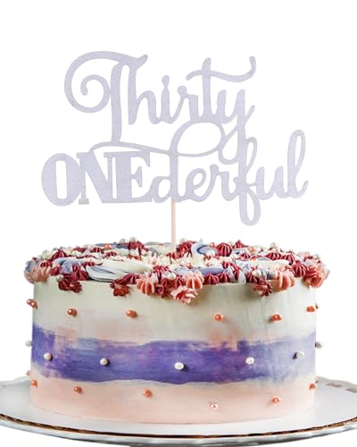 Tortenaufsatz mit Aufschrift "Thirty Onederful", silberfarbener Glitzer, "Happy 31st Birthday", Kuchendekoration, Foto-Requisiten von LeeLeeAn