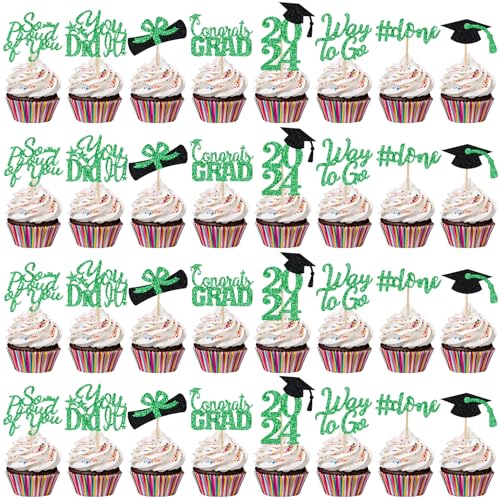 2022 Graduation Cupcake Toppers - 32 Stück grün und schwarz Graduation Cupcake Topper für 2022 Abschlussfeier Dekorationen 2022 grün Graduation Picks für Cupcakes von LeeSky