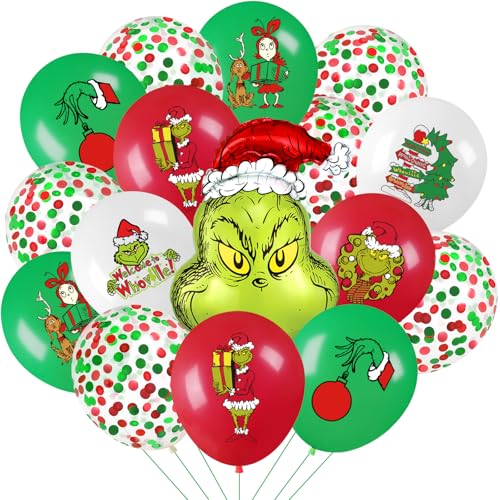 50 Stück Weihnachtsballons und Grinchmas Folienballons für Grinchmas Weihnachten Geburtstag Party Dekorationen (rote und grüne Grinchmas-Ballons) von LeeSky