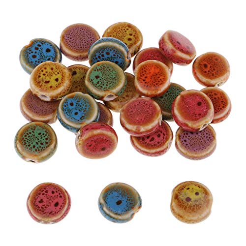 30 Stück runde flache Abstandshalter Perlen Porzellan Keramik Perlen für Schmuckherstellung von Leeadwaey