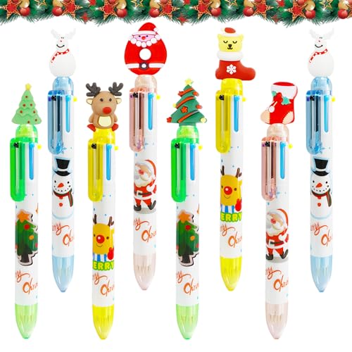 Weihnachts-Kugelschreiber 8 Stück,Einziehbare Kugelschreiber 6-in-1,Mehrfarbig Stifte,Druckkugelschreiber Multifunktions,Weihnachtsbaum Schneemann Weihnachtsmann Rentier Marker Stift,Zufälliger Stil von VWPEYY