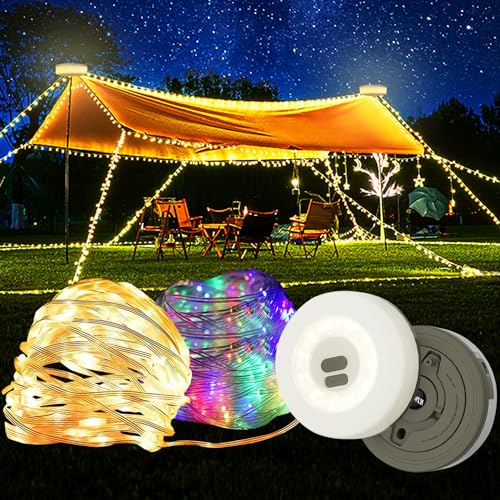 Camping Lichterkette Aufrollbar, Tragbare Wasserdichte Verstaubar Usb Wiederaufladbare Campinglampe Für Aussen Balkon Hof Party Festival Deko (Grün, 10M (Farbe & Warmes Licht)) von Leehui