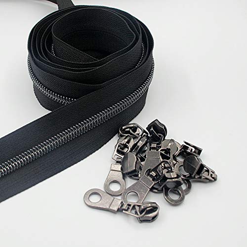 Leekayer #5 Metallic Nylon Coil Reißverschlüsse 9.1m Schwarz Nickel Zähne Reißverschluss mit 25 Stück Schieber für DIY Nähen Schneider Handwerk Tasche von Leekayer