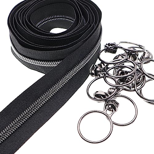 #5 Metallic Nylon Coil Reißverschlüsse 9.1m Schwarz Nickel Zähne Reißverschluss mit 25 Stück Schieber für DIY Nähen Schneider Handwerk Tasche Leekayer von Leekayer