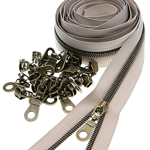 5# Metallische Nylonspulen-Reißverschlüsse 9.1m antikes Messing zähne Beige Band mit 25 Stück Schiebern für DIY Nähen Schneider Handwerk Tasche Leekayer von Leekayer