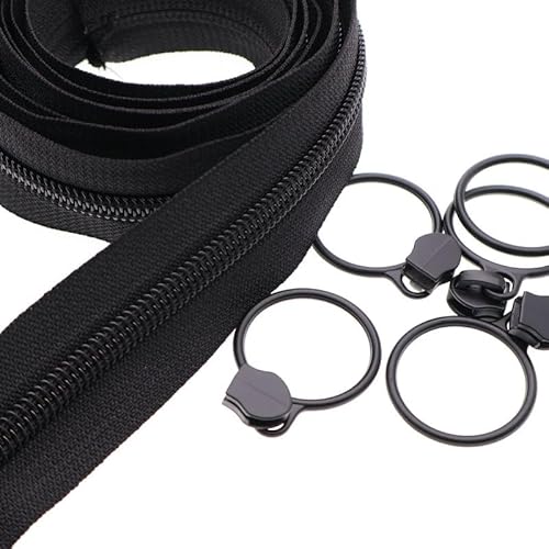 5# Schwarze Nylonspulen-Reißverschlüsse Meterware 10 Yards mit 25 Stück schwarzen Schiebern für DIY Schneider Nähen Handwerk, Gepäck, Kleid, Sofakissen, Kissen, Tasche Leekayer (Schwarz) von Leekayer