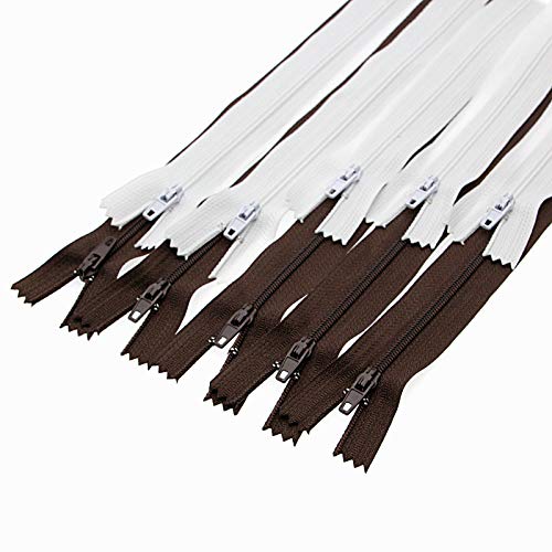 Leekayer 3# 30cm Reißverschlüsse Braun & Weiß Farben, 10 PCS/Pack Reißverschluss zum Nähen von Kleiderbeuteln DIY Manuelle Handarbeit 12" von Leekayer