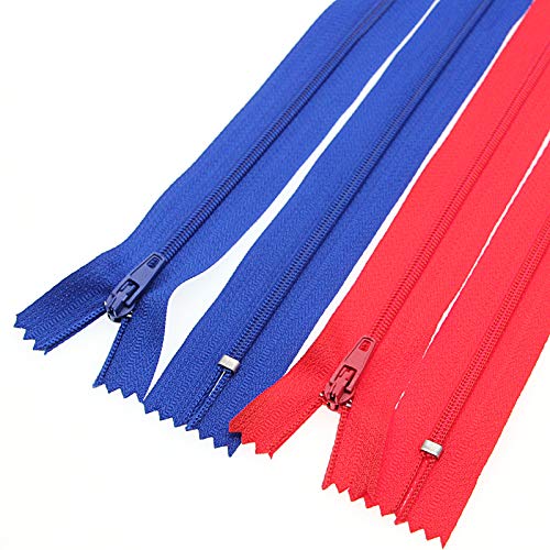 Reißverschluss für Kleider, 30,5 cm, Nylon, zum Nähen, Schneidern, Basteln, 10 Stück (rot und blau, 30,5 cm) von Leekayer